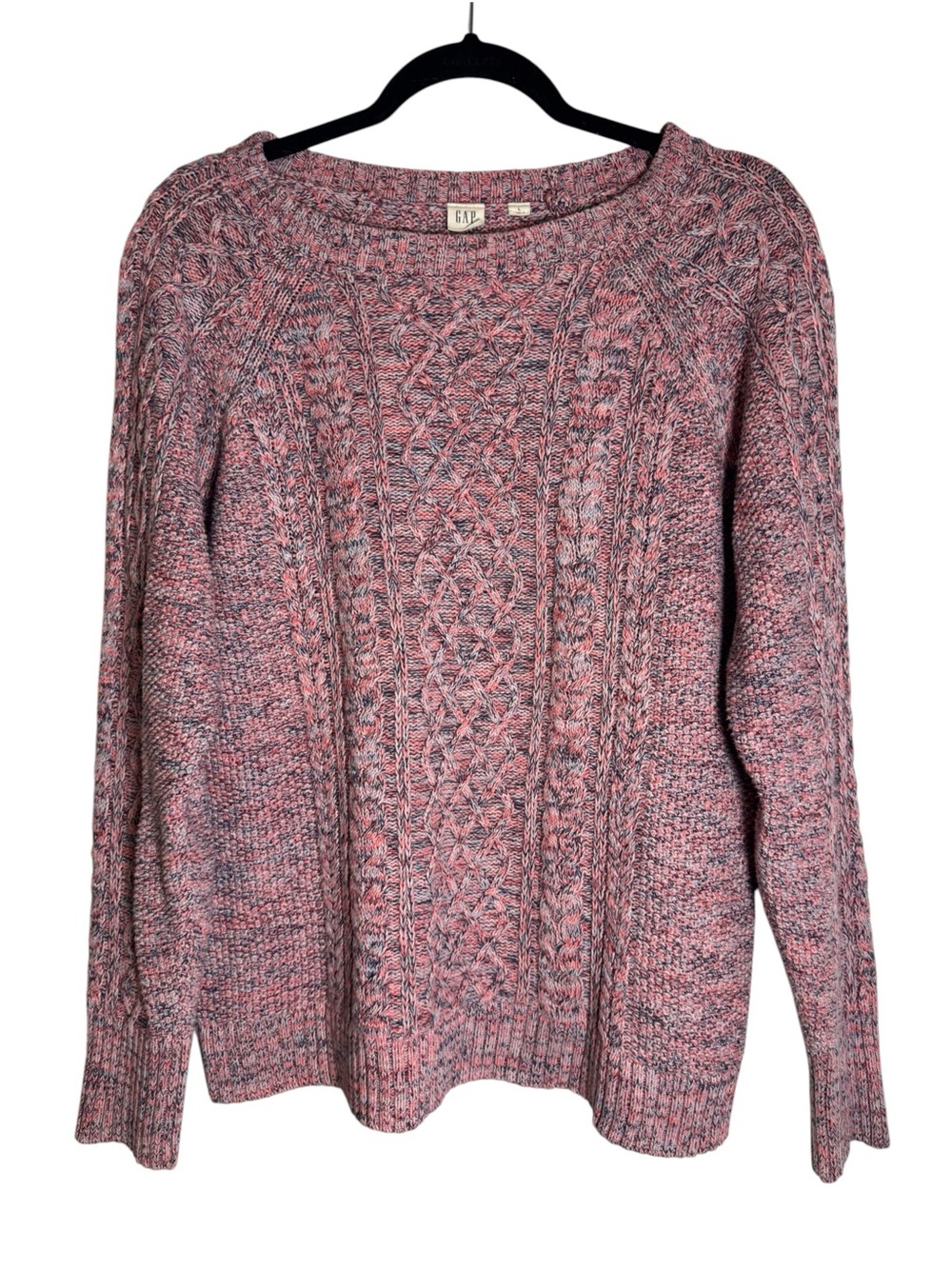 GAP Women's 100% Cotton Pink & Purple Marled Cable Knit Large Sweater
